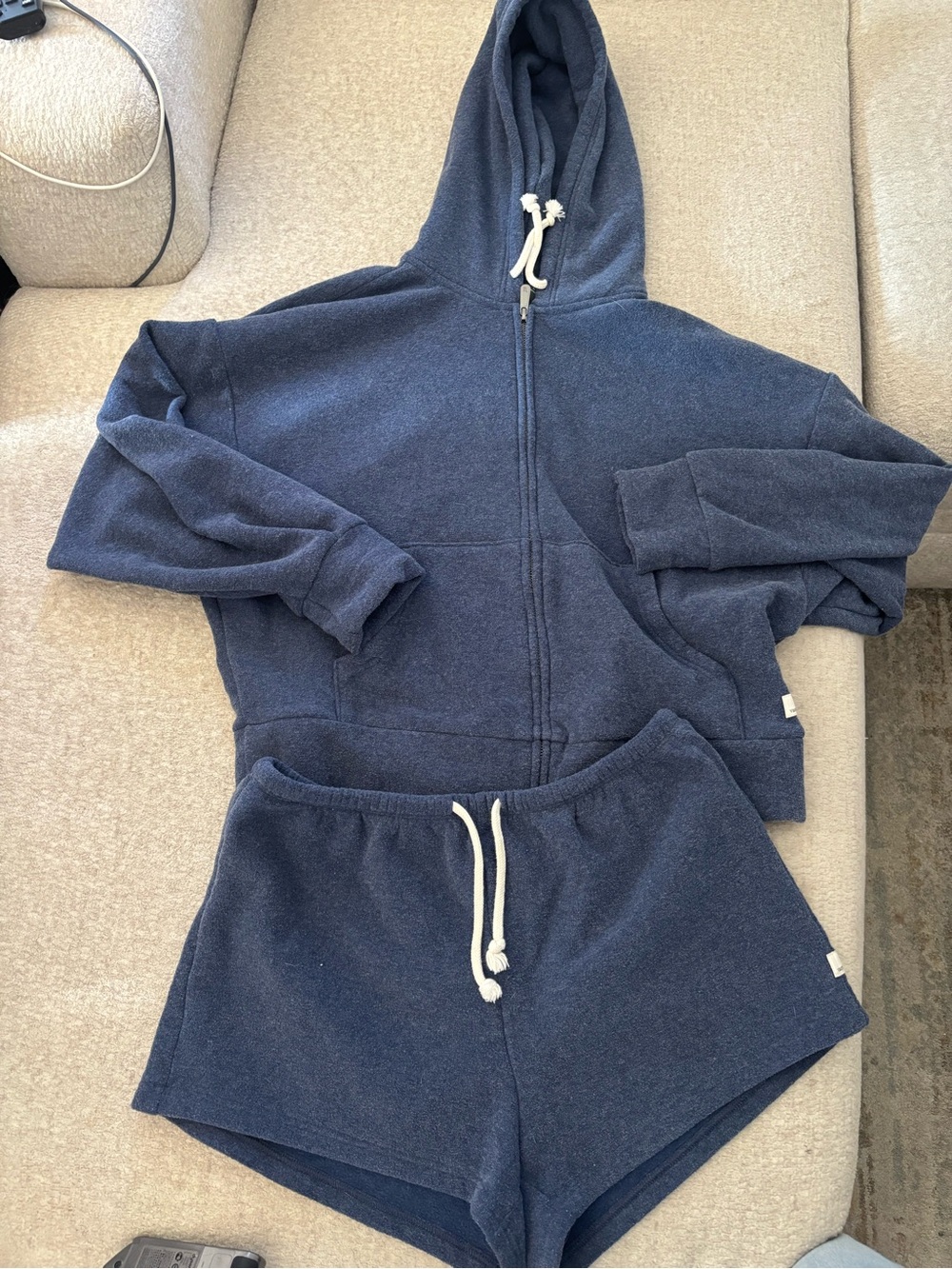 Vuori Navy Zip Hoodie and Drawstring Shorts Set